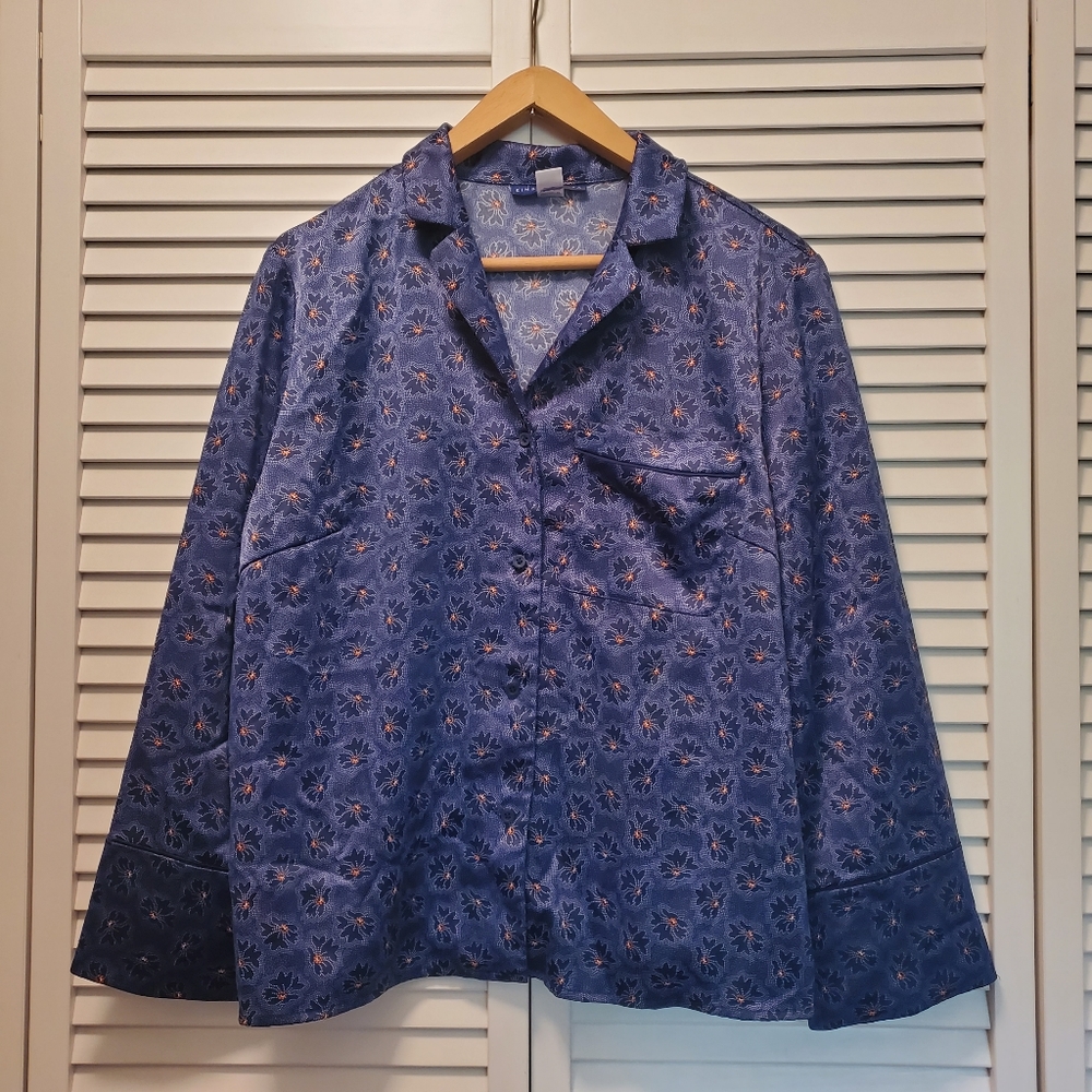 SIMPLY STYLED, Satin Print PJ Top, Large, Navy